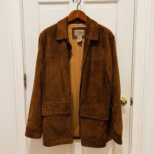 LL Bean Mens Brown Soft Leather Barn Hunting Chore Jacket Vintage Size L…